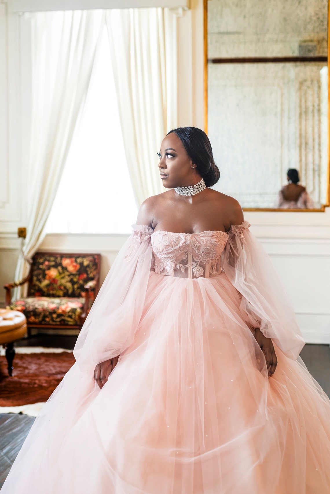 WHIMSICAL Blush Pink Floral Corset Wedding Dress Prom Ballgown Etsy