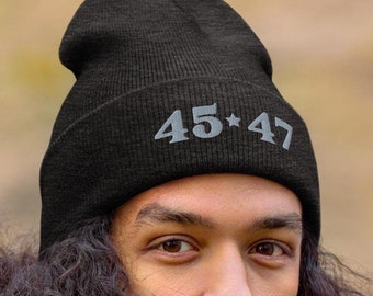 Trump 45 47 Embroidered Beanie: Republican Patriot Knit Hat