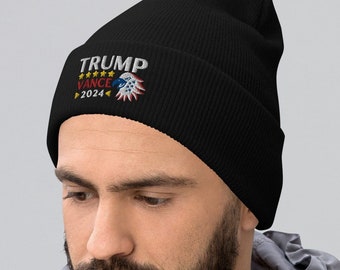 Trump Vance 2024 Embroidered Beanie: Republican Patriot Knit Hat