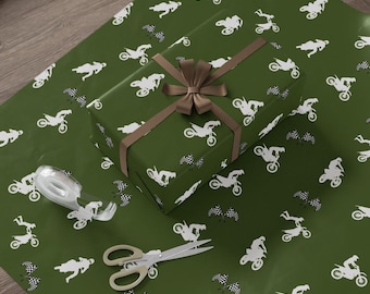 Motocross Gift Wrapping Paper: Green Motorcycle Theme
