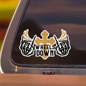 Wheels Down Motorcycle Kiss-Cut Vinyl Decals,  Motorcycle Vinyl Decal, Biker Helmet Sticker, Motorcycle Sticker, Biker Halloween Decal