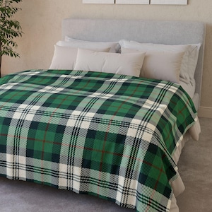 Green, White Plaid Tartan Blanket,  Plaid Blanket, College Blanket, Comfy Blanket, Couch Blanket, Plaid Throw, Sherpa Blanket, Plaid Throw