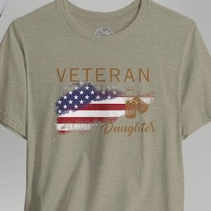 American Veteran Daughter T-Shirt: Patriotic Flag, Gold Dog Tags