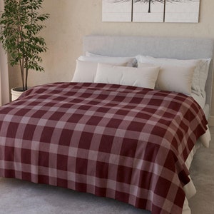 Scarlet & White Plaid Tartan Blanket GIft For Mom,  Plaid College Blanket, Comfy Blanket, Couch Blanket, Plaid Throw, Sherpa Blanket