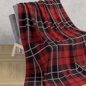 Black, Red and White Plaid Tartan Blanket,  Plaid Blanket, College Blanket, Comfy Blanket, Couch Blanket, Plaid Throw, Sherpa Blanket