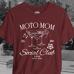 Moto Mom Social Club Shirts,  Custom Women&#39;s Motorcycle Club T-Shirt, Retro Biker Girl Shirt, Social Club Cocktail Shirt, Biker Club Tee