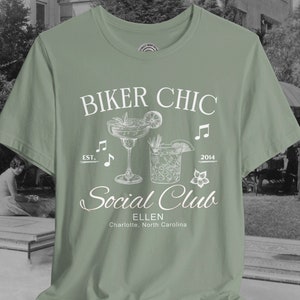 Biker Chic Social Club Shirts,  Custom Women&#39;s Motorcycle Club T-Shirt, Retro Biker Girl Shirt, Social Club Cocktail Shirt, Biker Club Tee