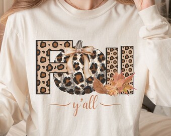Fall Y'all Leopard Pumpkin T-Shirt: Women's Autumn Fashion