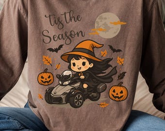 Camiseta de Halloween del Can-Am Spyder: Bruja conductora de triciclo, mamá motociclista espeluznante
