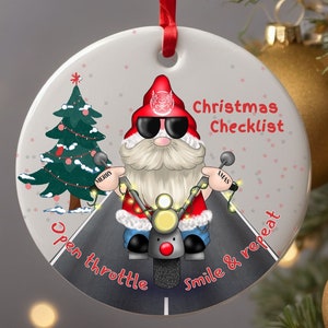 Gnome Biker Santa Metal Christmas Ornament Gift for Motorcycle Lover | Dad | Husband | Grandpa, Christmas Holiday Biker Tree Decor