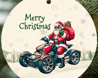 Can-Am Ryker Christmas Ornament, Biker Santa Trike Decor, Motorcycle Rider Gift