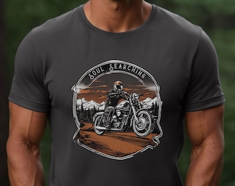 Soul Searching Motorcycle T-Shirt for men: Biker on Open Road