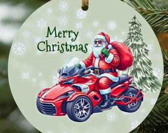 Can-Am Spyder Christmas Ornament, Biker Santa Trike Decor, 3 Wheeler Rider Gift