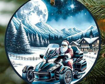 Santa Can-Am Spyder Christmas Ornament: Holiday Motorcycle Gift