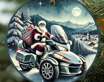 Santa Can-Am Spyder Christmas Ornament: Motorcycle Holiday Decor