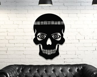 Tiki Skull Steel Metal Wall Art, Tiki Skull Sign, Man Cave Metal Sign, Home Decor, Gothic Skull Decor, Rustic Garage Decor, Gift for Him,