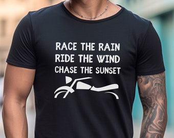 Race the Rain Biker T-Shirt: Motorcycle Enthusiast Gift