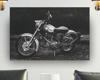 Royal Enfield Motorcycle Print: Black & White Moto Wall Art