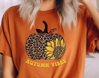 Autumn Vibes T-Shirt: Pumpkin, Sunflower, Animal Print Fall Tee