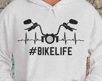 Motorcycle #BikeLife Hooded Sweatshirt, Biker Hoodie, Motorcycle Gift for Him, Motorcycle Rider Apparel, Moto Dad Shirt, Motorcycle Gifts