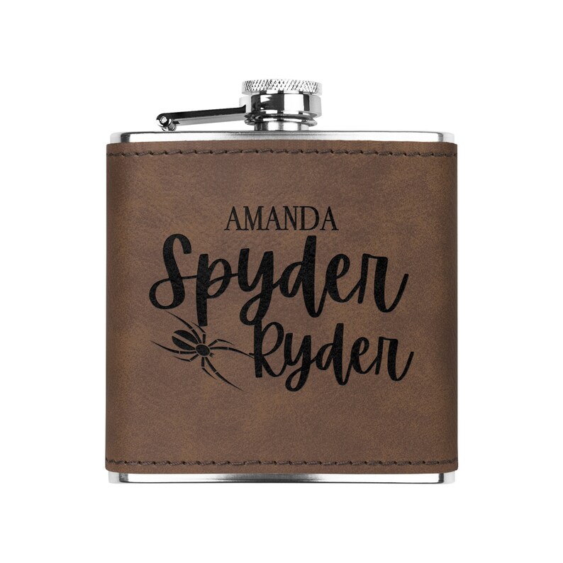 Personalized Can-Am Spyder Flask: Laser Engraved Leather Gift Dark Brown