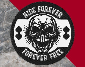 Screaming Skull Biker Patch: Ride Forever Embroidered Vest Applique