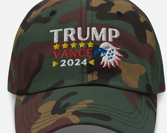 Trump Vance 2024 Camo Dad Hat: Embroidered Republican Patriot Cap