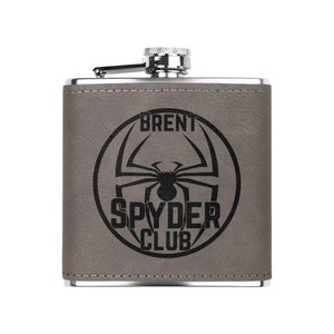 Personalized Can-Am Spyder Flask: Laser Engraved Leather Gift Gray