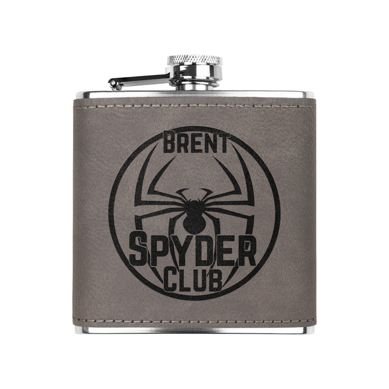 Personalized Can-Am Spyder Flask: Laser Engraved Leather Gift Gray
