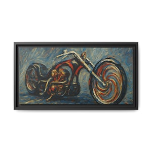 Chopper Motorcycle Abtract Framed Canvas Wall Art, Huge Biker Canvas Wall Decor, Photographic Motorcycle Canvas, Motorcycle Lover Gift Art