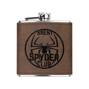 Personalized Can-Am Spyder Flask: Laser Engraved Leather Gift Dark Brown