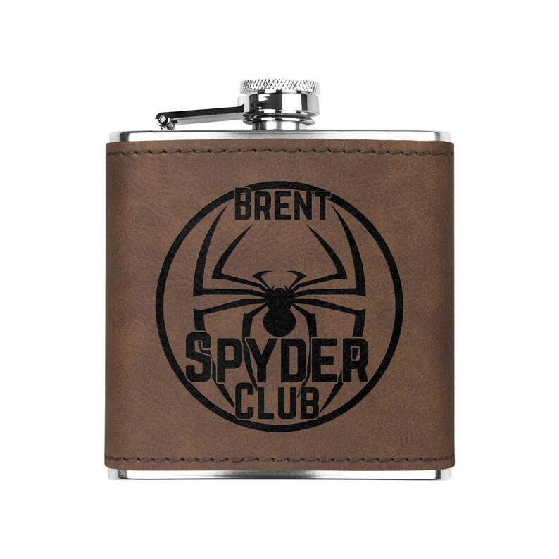 Personalized Can-Am Spyder Flask: Laser Engraved Leather Gift Dark Brown