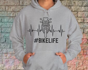 Motorcycle #BikeLife Hooded Sweatshirt, Biker Hoodie, Motorcycle Gift for Him, Motorcycle Rider Apparel, Moto Dad Shirt, Motorcycle Gifts