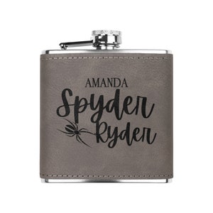 Personalized Can-Am Spyder Flask: Laser Engraved Leather Gift Gray
