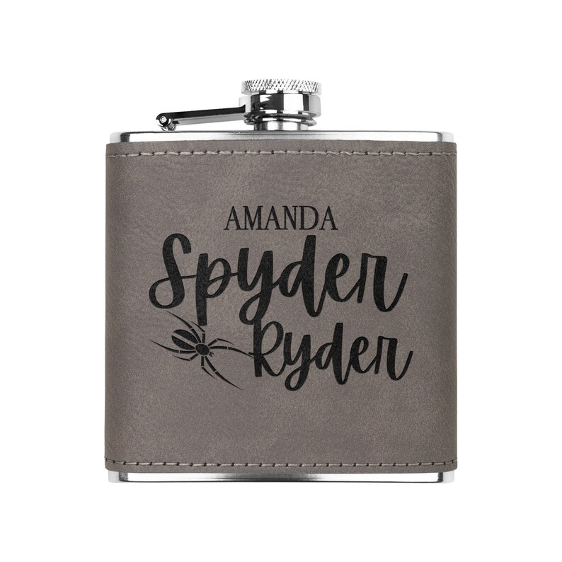 Personalized Can-Am Spyder Flask: Laser Engraved Leather Gift Gray