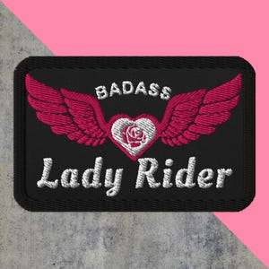 Badass Lady Rider Embroidered Winged Roses Motorcycle Vest Patch Gift for Biker Wife | Moto Mom | Bike Girl | Biker Chick, Biker Applique