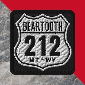 Beartooth Highway Route 212 Embroidered Biker Patch, Motorcycle Trip Montana Wyoming Souvenir