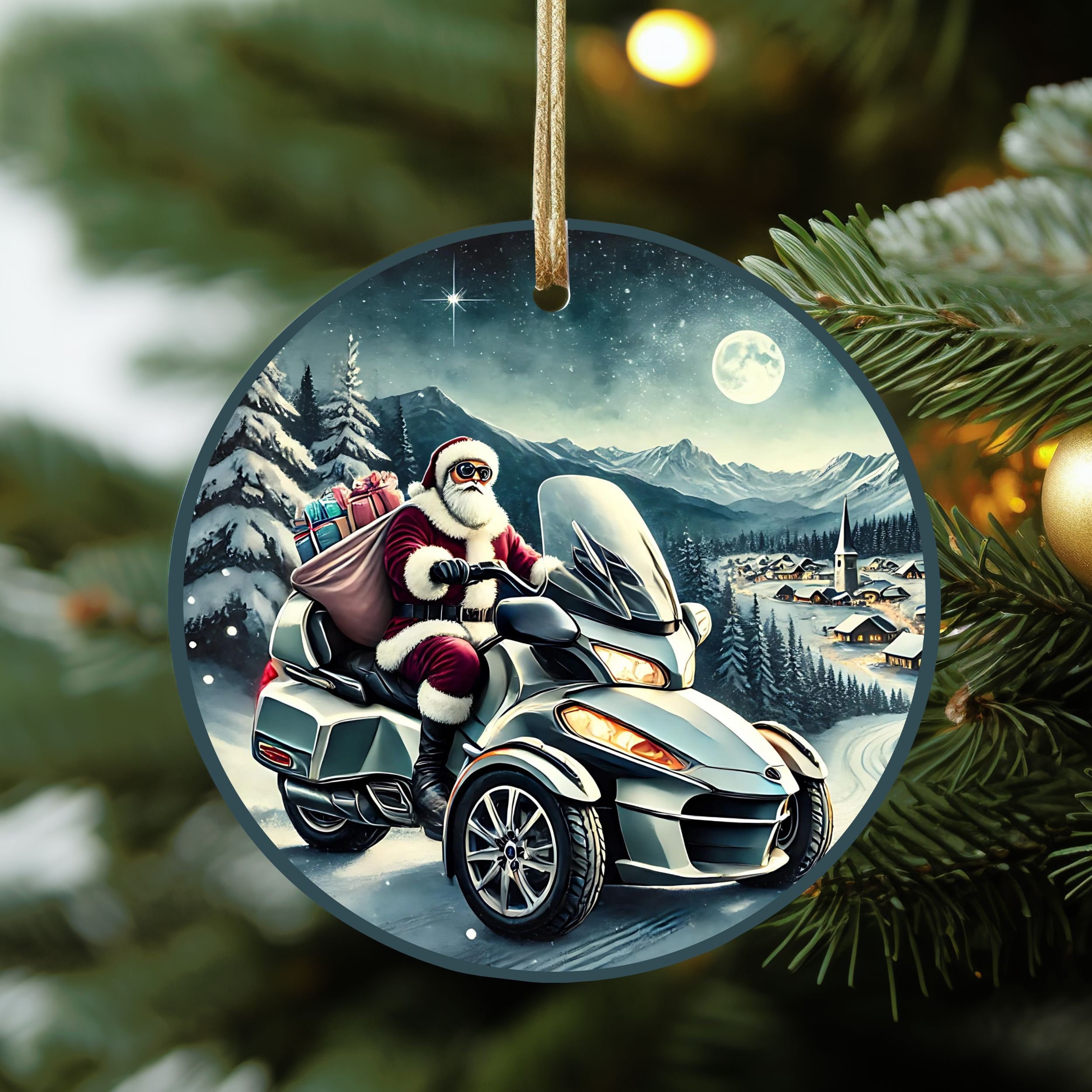 Santa Can-am Spyder Christmas Ornament: Motorcycle Holiday Decor