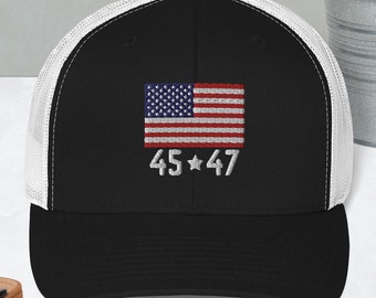 Trump 2024 Trucker Hat: Embroidered USA Flag, Ultra MAGA Republican Cap