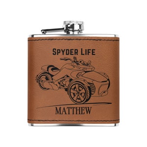 Personalized Can-Am Spyder Flask: Laser Engraved Leather Gift Rawhide