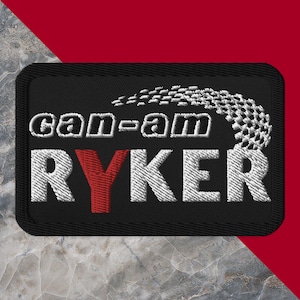 May include: Black embroidered patch with white text that reads "can-am RYKER" with the "Y" in red.