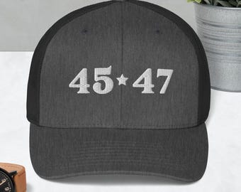 Trump 45 47 Embroidered Trucker Cap: Republican Patriot Gift