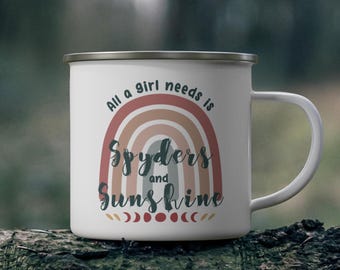 Can-Am Spyder Enamel Camping Mug: Boho Rainbow Design