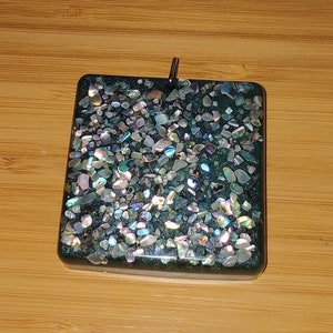 Large square abalone shell and resin pendant