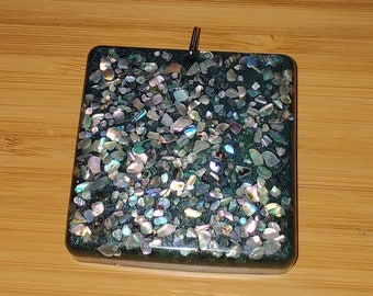 Large square abalone shell and resin pendant
