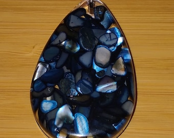 Large teardrop mother of pearl and resin pendant