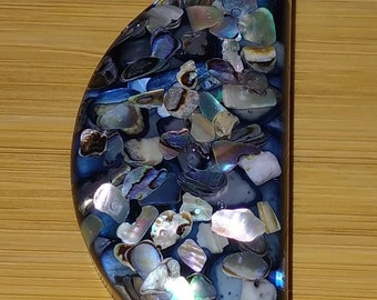 Large semicircle resin, mother of pearl, and abalone shell pendant