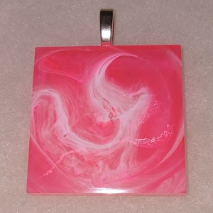 Square pink and white resin pendant