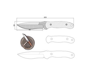 Plantilla de cuchillo premium para manualidades: formatos PDF, DXF y DWG para planos de diseño de cuchillos personalizados.