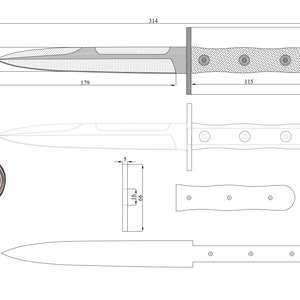 Può includere: Un disegno a linea di un coltello con misure in centimetri. Il coltello ha un manico nero con un motivo testurizzato e una lama argentata. La lama è lunga 16,8 cm e il manico 11,4 cm. La lunghezza totale del coltello è di 31,2 cm.